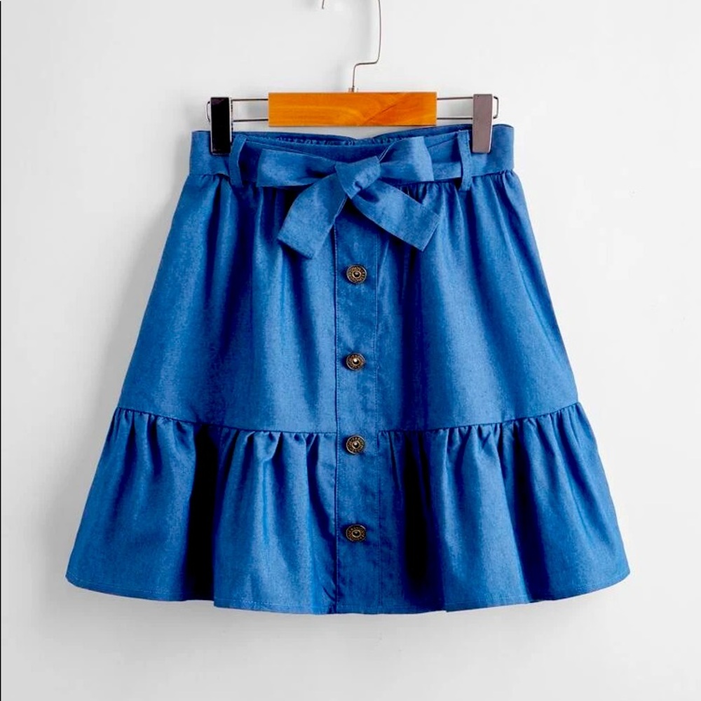 SHEIN Girls Button Front Self Belted Skirt